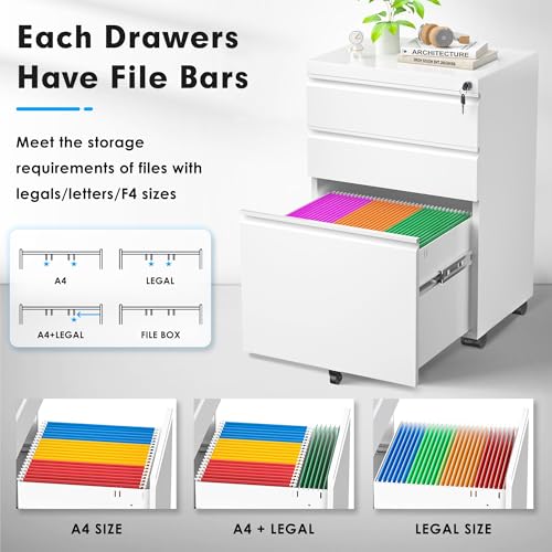 3 Drawer Black Mobile File Cabinet with Lock R410740