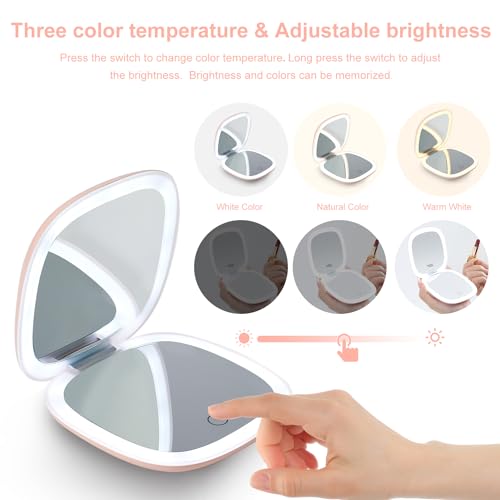Compact LED Magnifying Travel Makeup Mirror 4 inches 1X/10X Magnification Double Sided USB Rechargeable White Q746