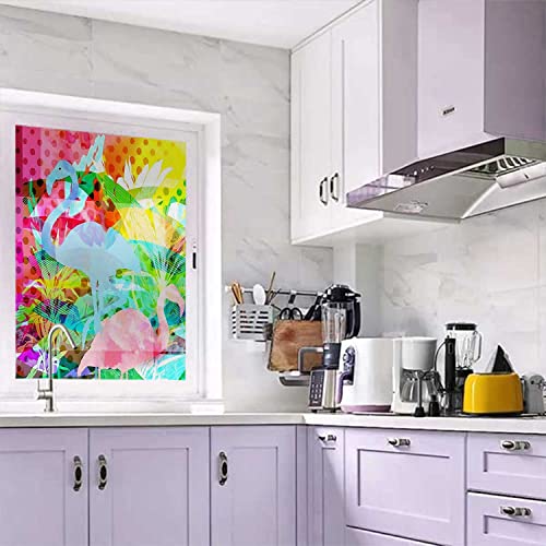 Window Privacy Film One Way Flamingo Colorful Glass Sticker Static Stickers Removable, 23.6 in by 78.7 in C3394