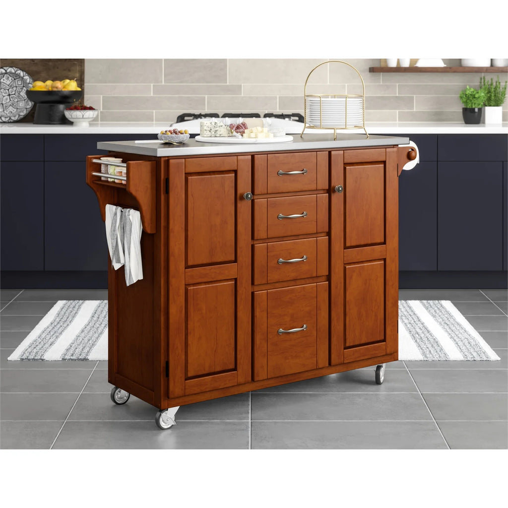 Solid Wood Kitchen Cart with Cherry Stainless Steel Top A8696
