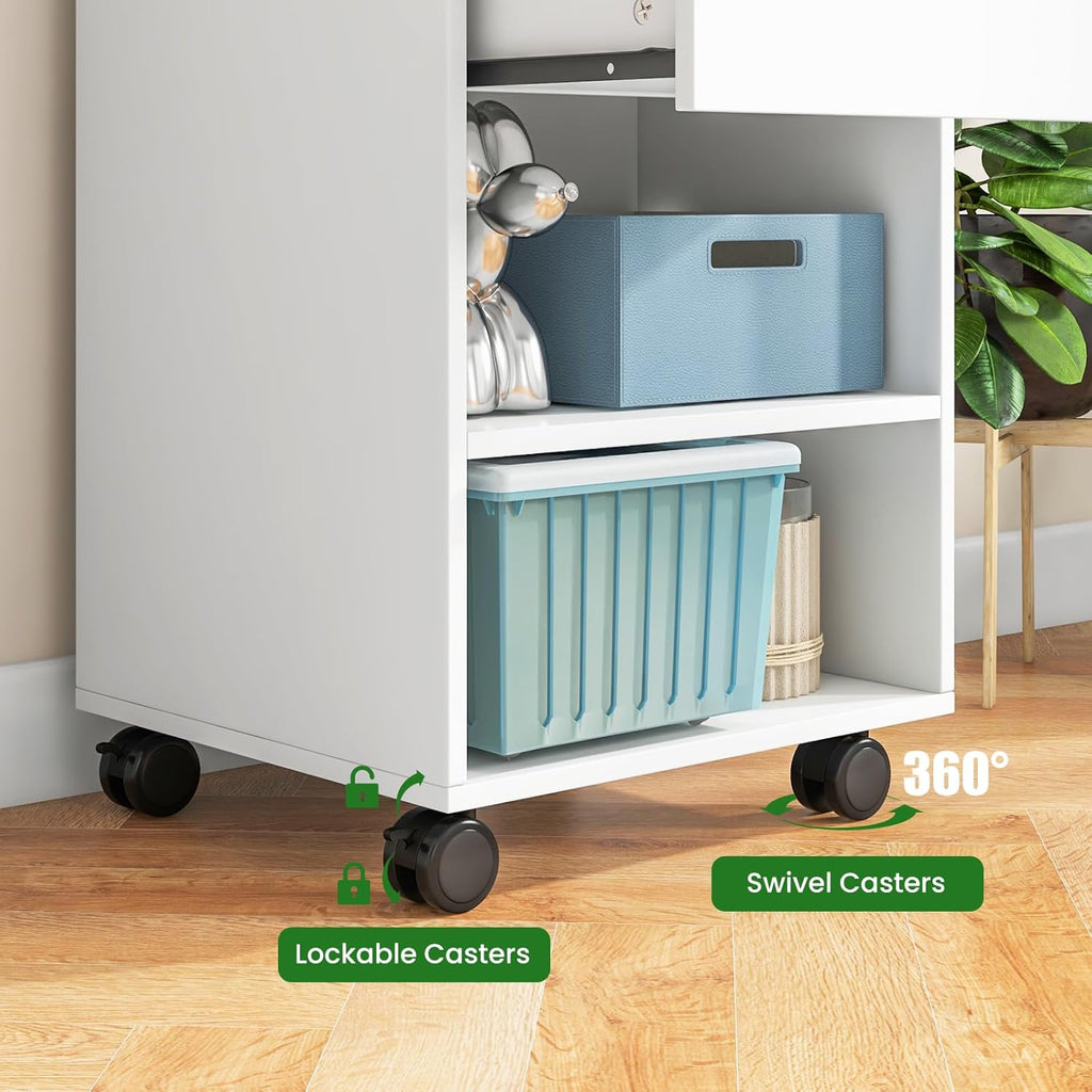 Rolling Storage Drawer Cart with 3 Drawers, 2 Open Shelves, Lockable Casters M228192