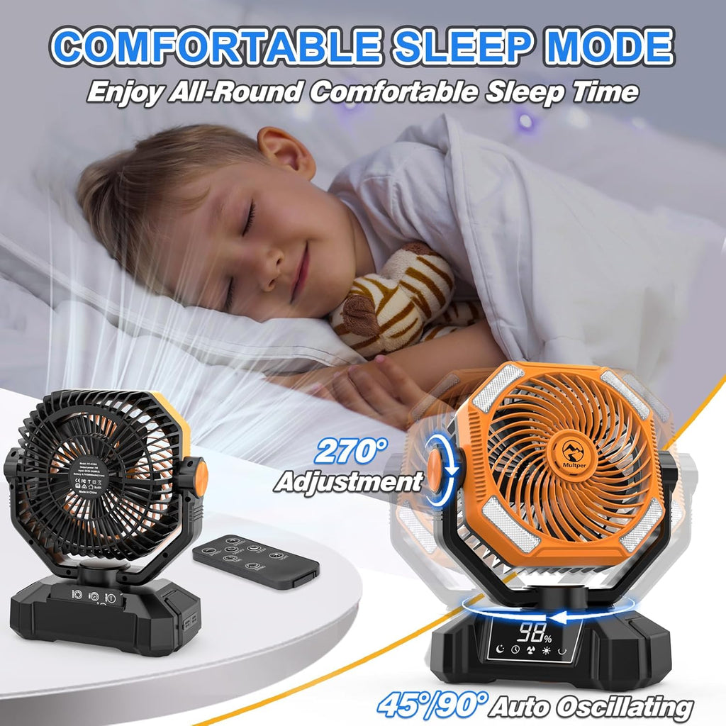 20000mAh Rechargeable Oscillating Camping Fan with LED Lantern and Remote Control Y6886