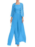 Square Neck Chiffon Jumpsuit with Lace Appliques T50050