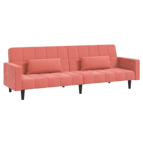 Pink Velvet 2-Seater Sofa Bed with Two Pillows N425