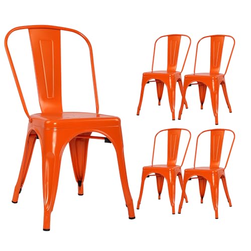 Orange Metal Stackable Side Chairs Set of 4 Z20622