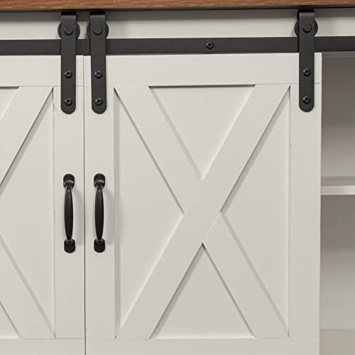 White 59 Inch Wood TV Stand with Sliding Barn Doors F7941