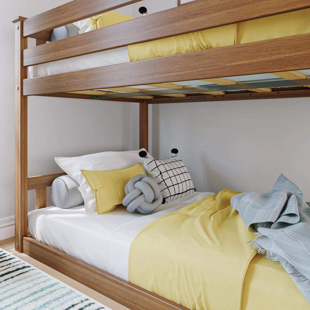 Twin over Twin Solid Wood Low Bunk Bed with Ladder, Pecan Z524569