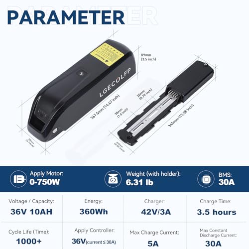 36V 48V 52V 15Ah 20Ah Electric Bike Lithium Battery with 3A Fast Charger and BMS E430
