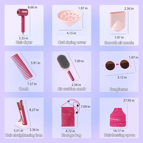 21Pcs Girls Hair Salon Toys with Barber Apron, Hair Dryer, Mirror, Scissors and Styling Accessories B22936