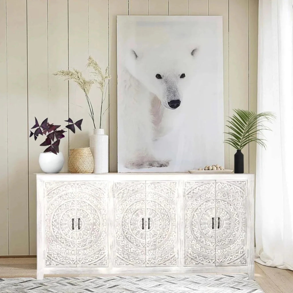 Whitewash Hand Carved Cabinet B538094