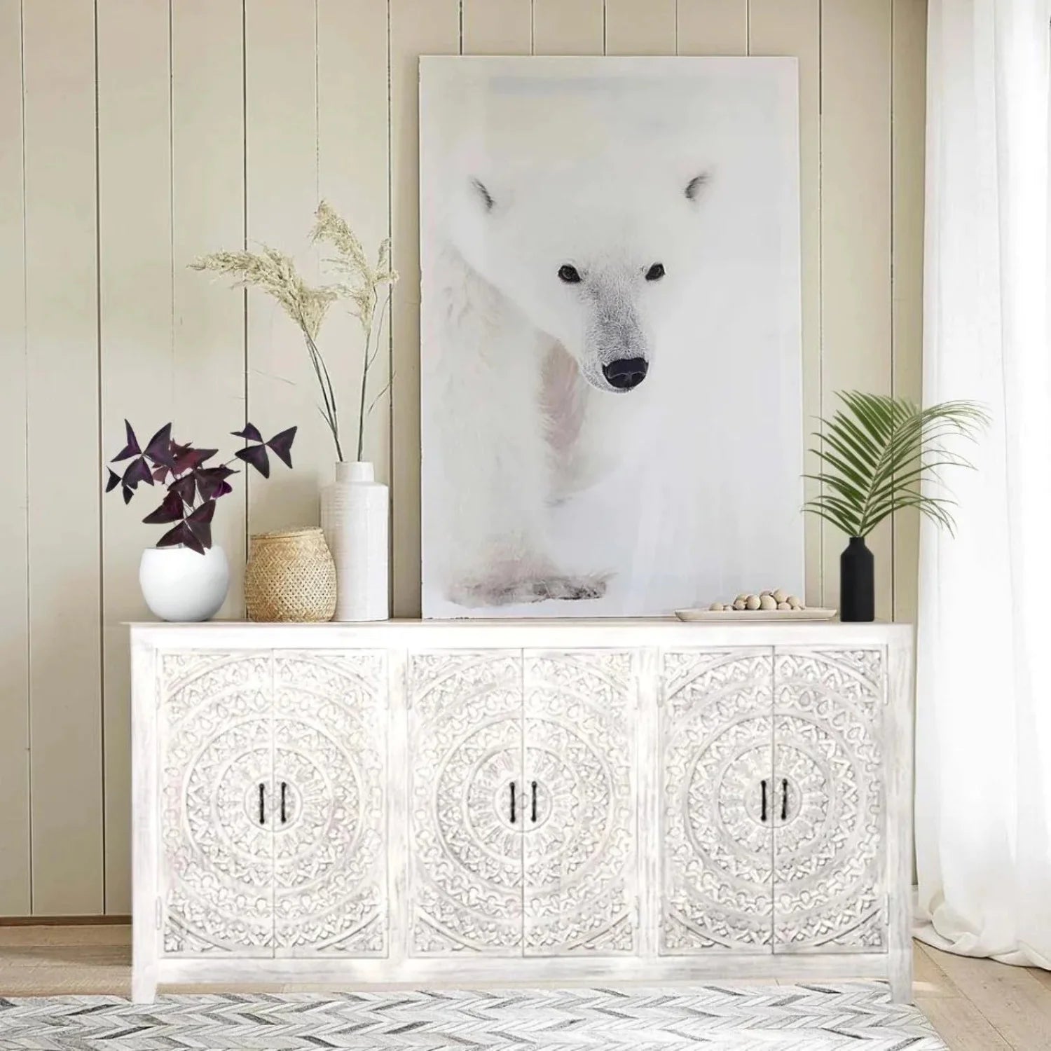 Whitewash Hand Carved Cabinet B538094