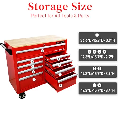 Black 9-Drawer Rolling Tool Chest with Wood Top Q91470
