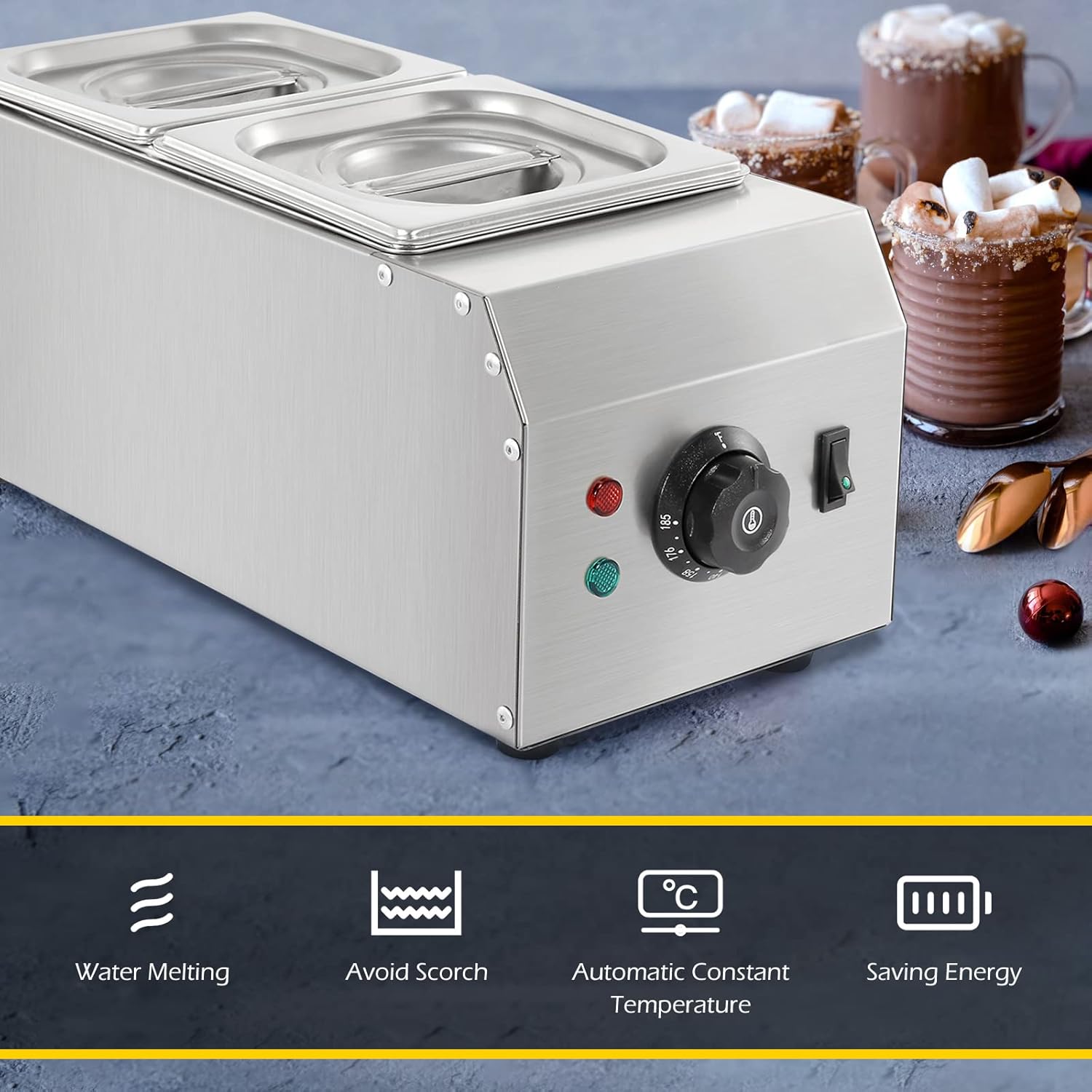 2-Tanks Chocolate Melting Machine 1000W Electric Chocolate Melter Z5062