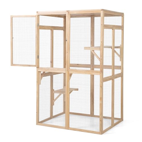 Extra Large Outdoor Wooden Cat Cage Waterproof Roof Catio with 7 Platform and 2 Resting Box (Orange) D81646