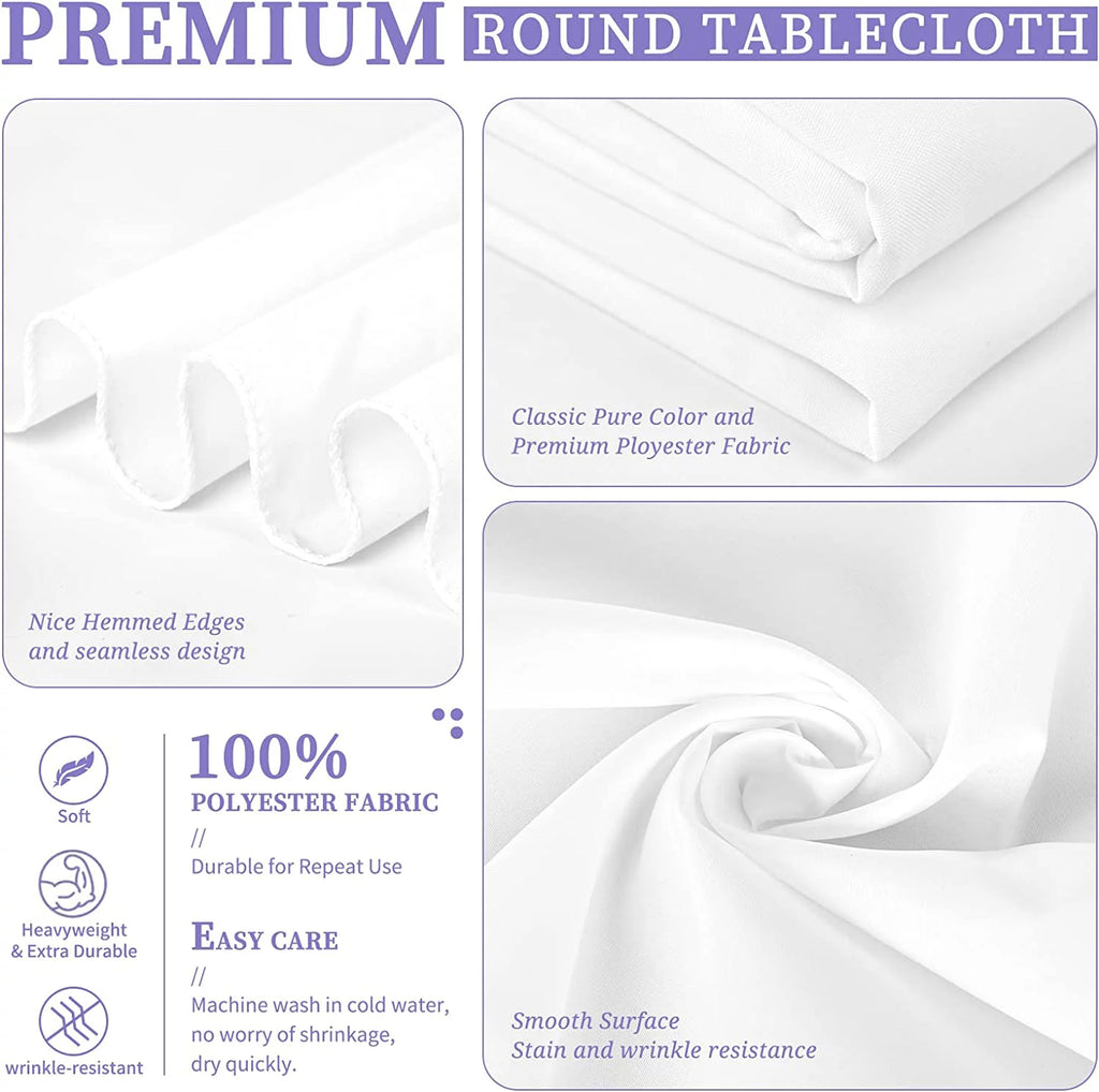8 Pack 120 Inch White Round Polyester Tablecloth J3143