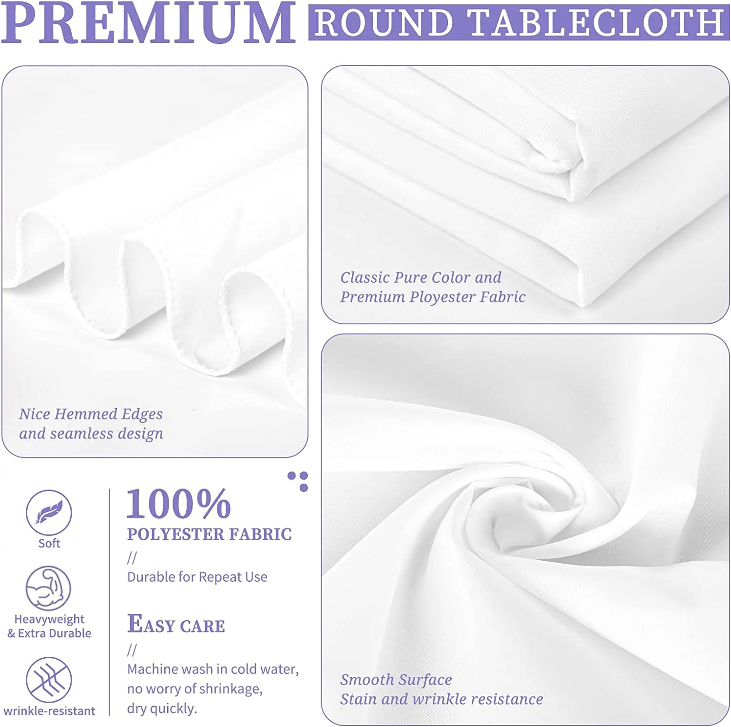 8 Pack 120 Inch White Round Polyester Tablecloth J3143