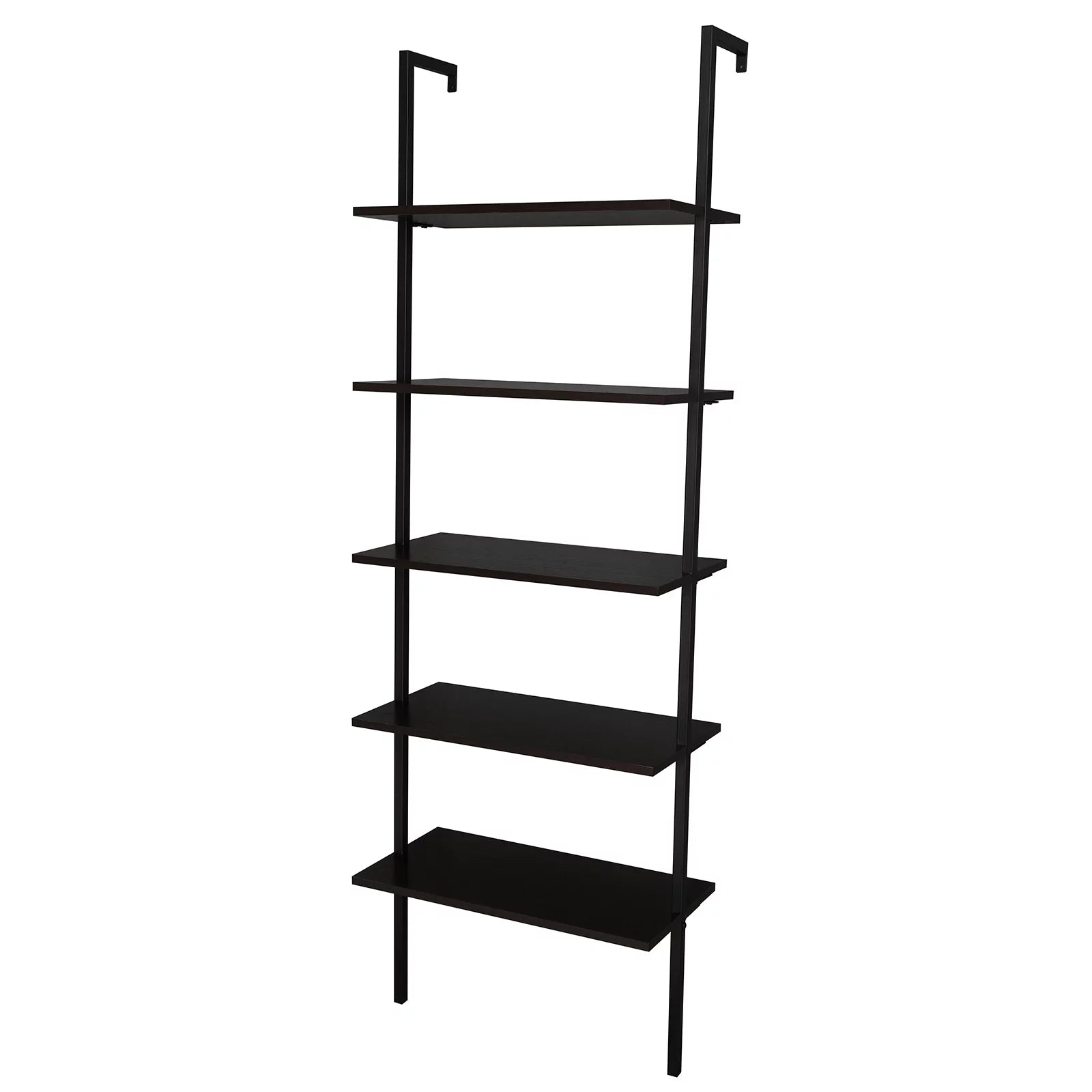 Dark Walnut 5-Shelf Wood Ladder Bookcase with Metal Frame T763088