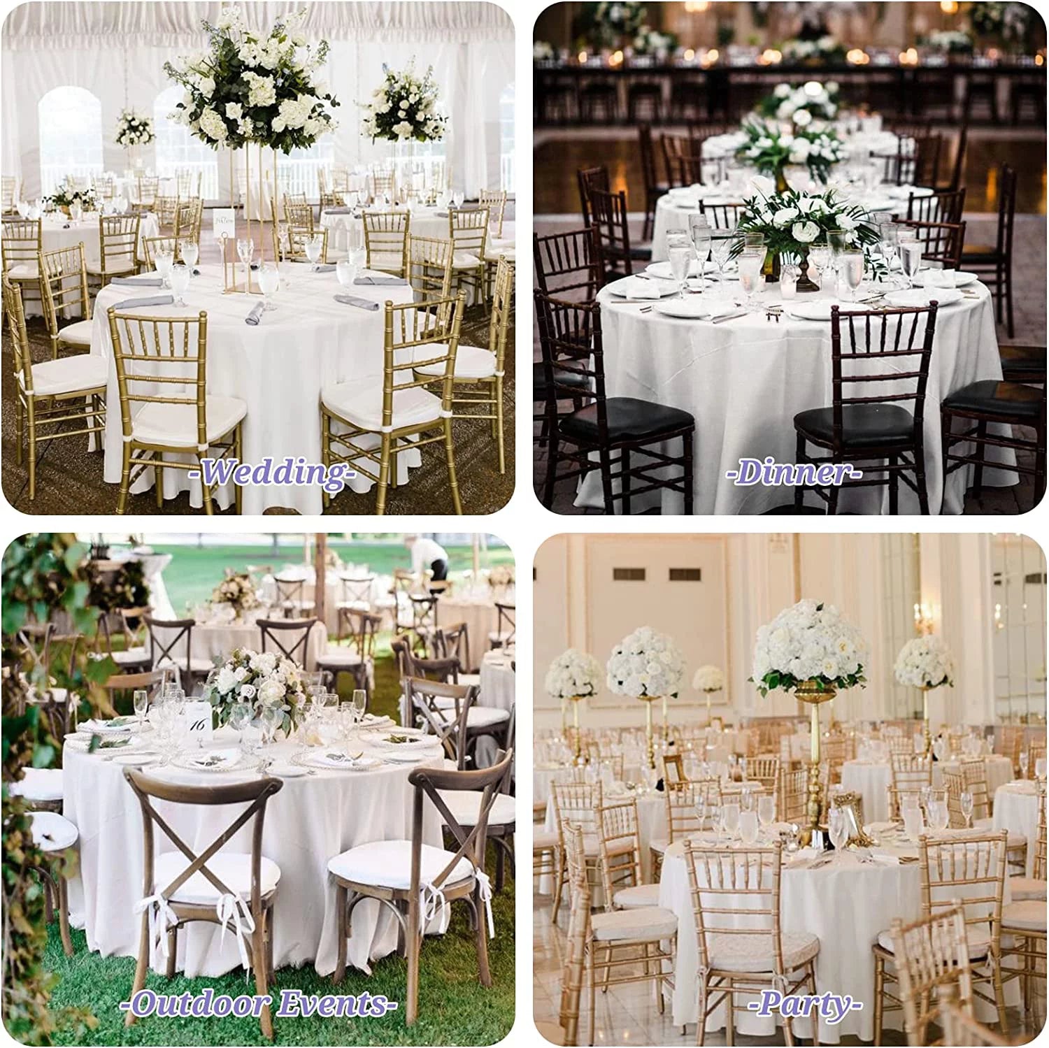 8 Pack 120 Inch White Round Polyester Tablecloth J3143