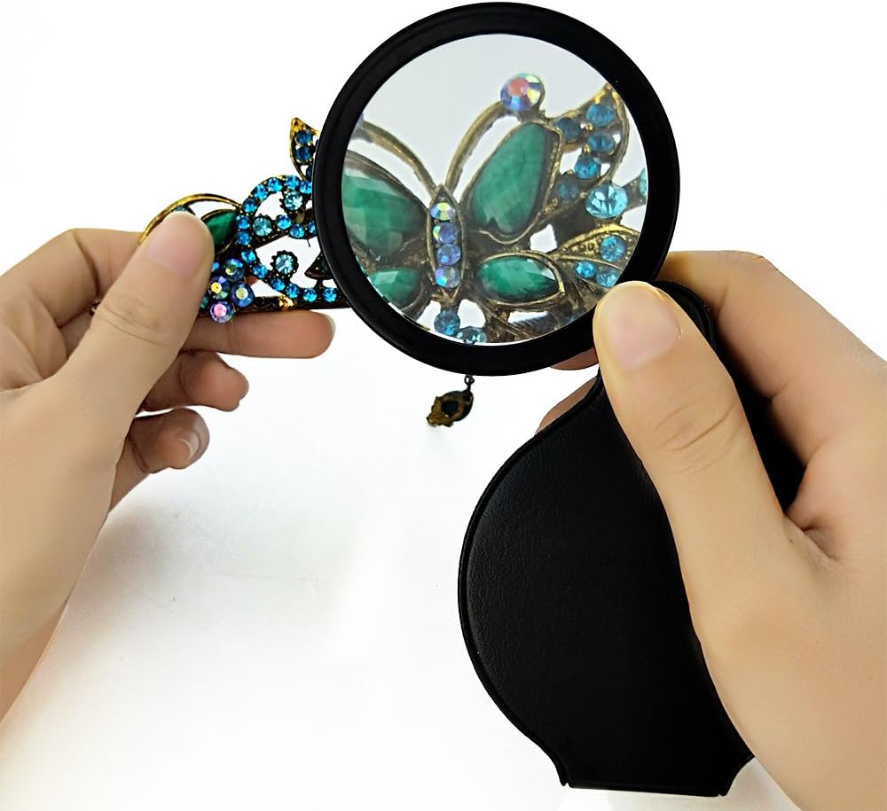 Mini Pocket Magnifying Glass Folding Loupe with Leather Pouch (Black) 60mm Q2134