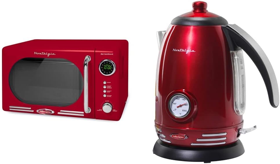 Retro Compact Countertop Microwave Oven - 0.7 Cu. Ft. - 700-Watts and Retro Stainless Steel Electric Tea And Water Kettle, 1.7 Liters N800