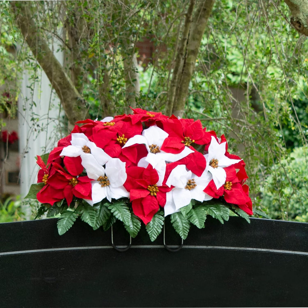 Red and White Artificial Poinsettias Saddle F49499