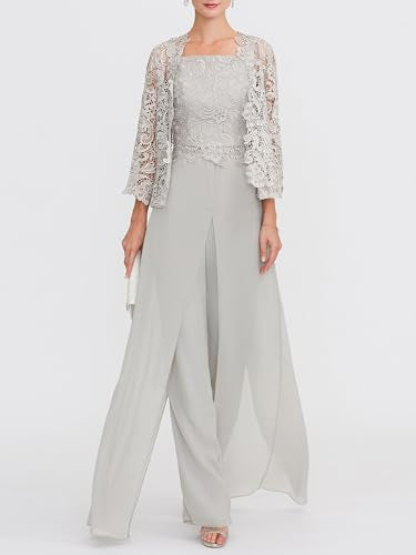 Square Neck Chiffon Jumpsuit with Lace Appliques T50050