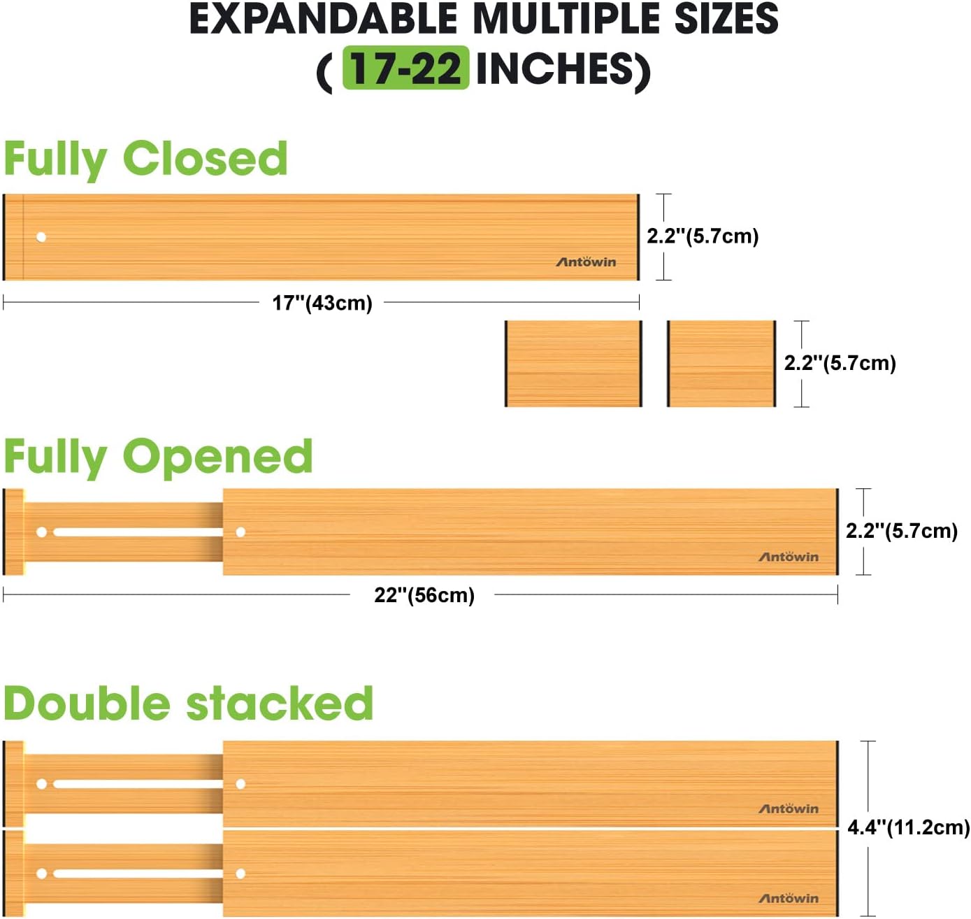 Bamboo Drawer Dividers Organizers 16pcs, Expandable Drawer Separators, 17-22 inches Adjustable M22126