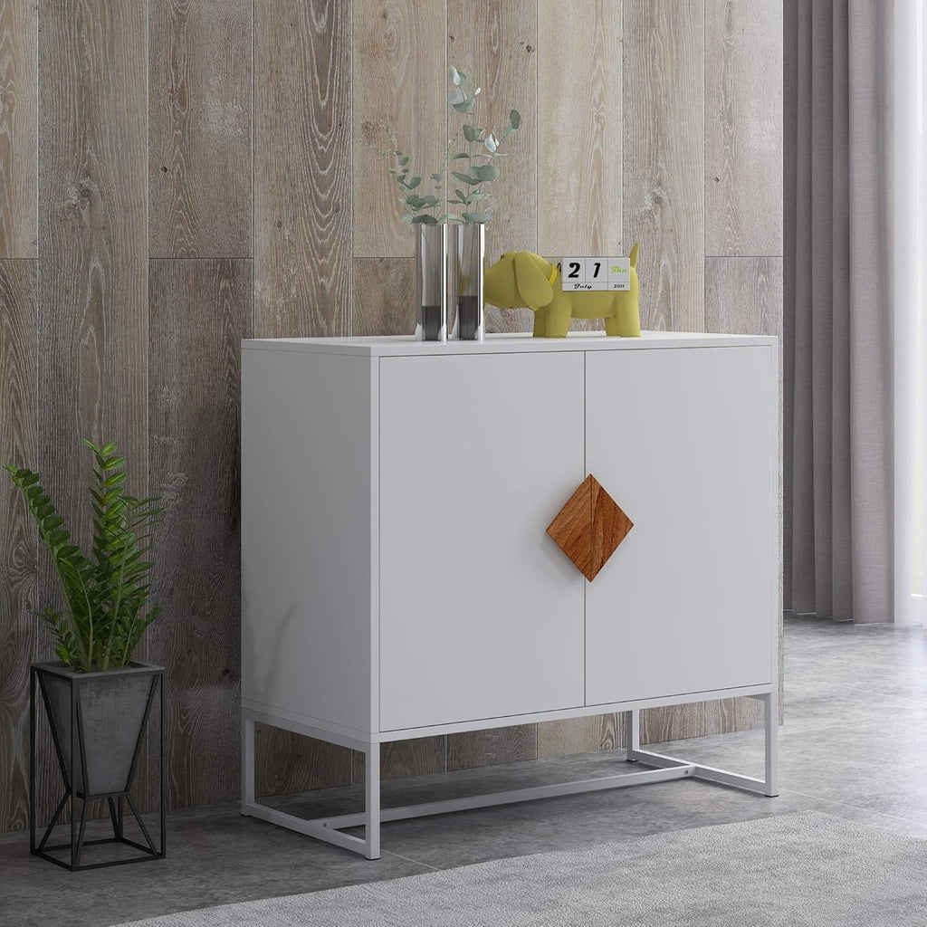White Solid Wood Kitchen Buffet Cabinet with 2 Doors, 32 Inch A136