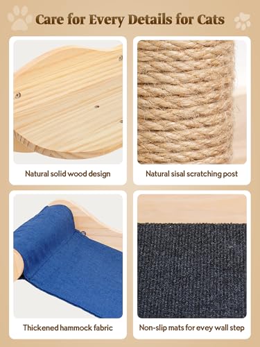 Cat Wall Shelves Set with Hammock Perches Sisal Scratching Post O240078