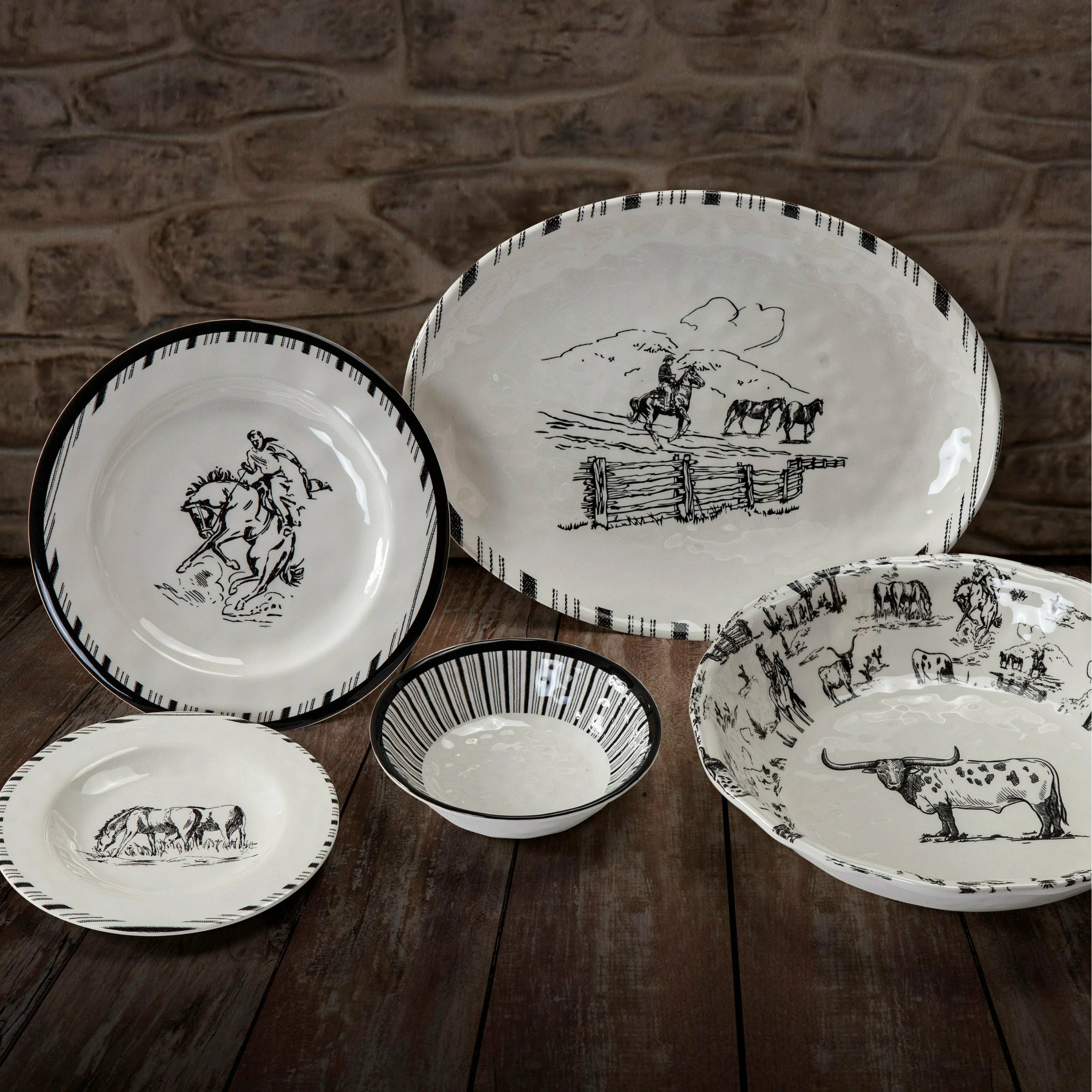 14-Piece Melamine Dinnerware Set Black/White E4115