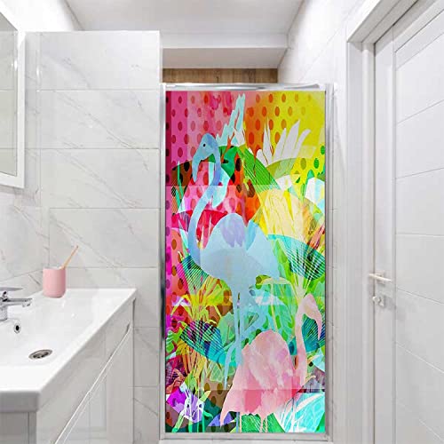 Window Privacy Film One Way Flamingo Colorful Glass Sticker Static Stickers Removable, 23.6 in by 78.7 in C3394