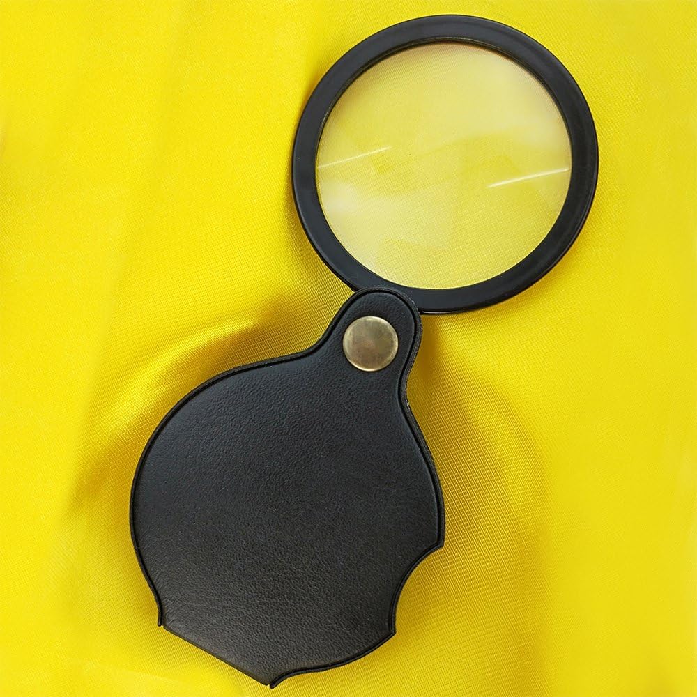 Mini Pocket Magnifying Glass Folding Loupe with Leather Pouch (Black) 60mm Q2134