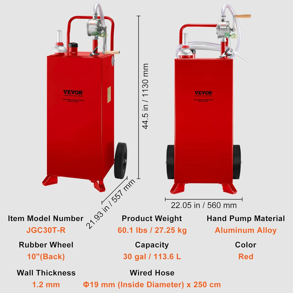 30 Gallon Portable Gas Caddy Fuel Storage Tank with 2 Wheels & Manual Transfer Pump Q13390
