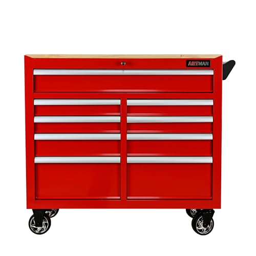 Black 9-Drawer Rolling Tool Chest with Wood Top Q91470