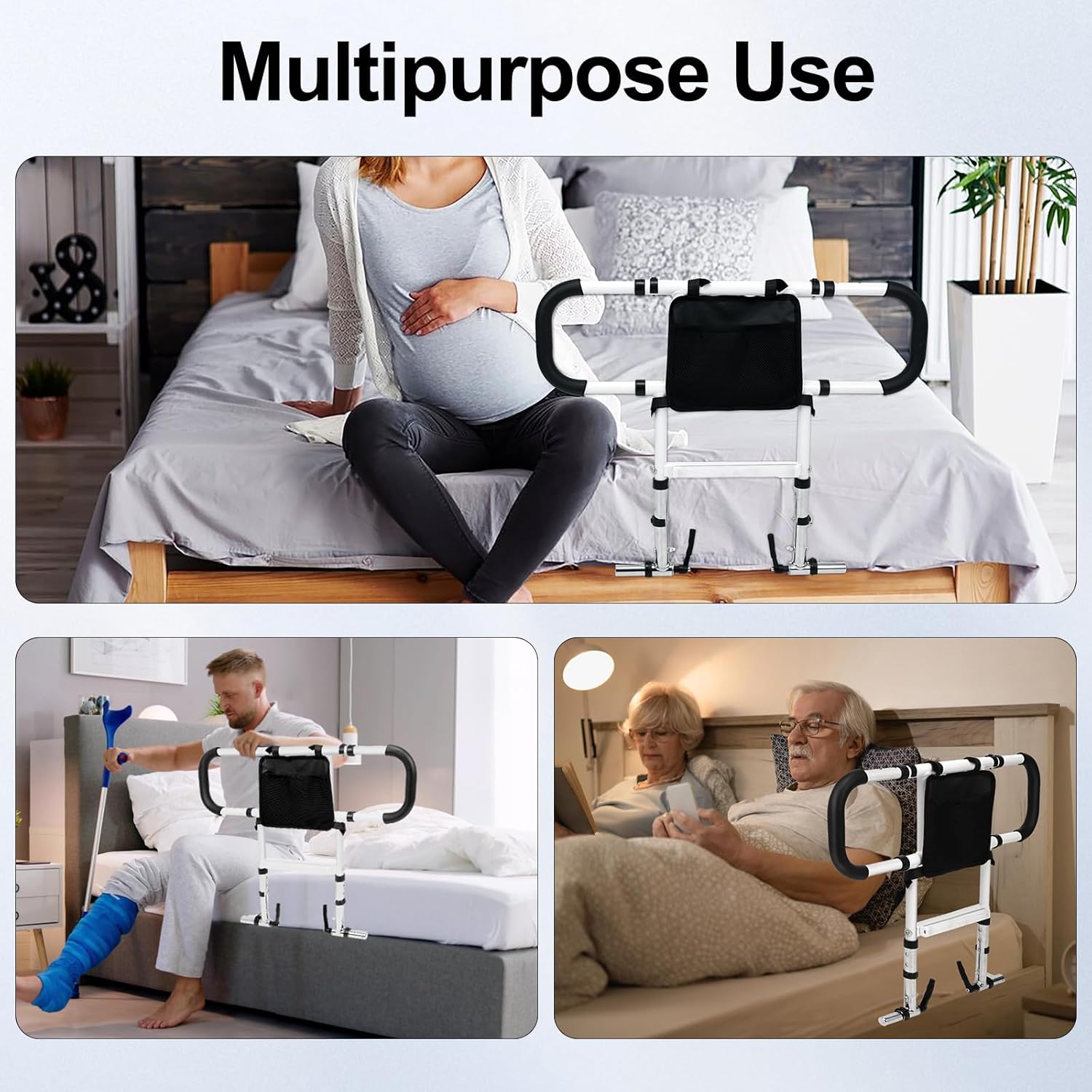 Bed Rail with Adjustable Height & Extendable Dual Side Handles O14884