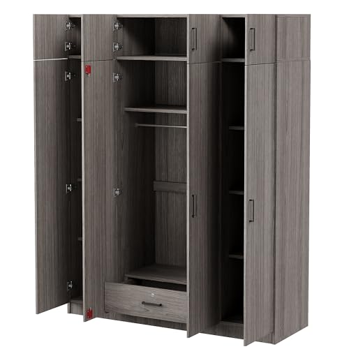 White 3-Door Wardrobe with 2 Drawers and Top Cabinet Y996