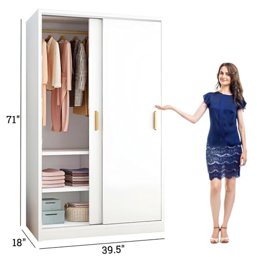 Natural Tall Wood Armoire Wardrobe with Sliding Door D1924