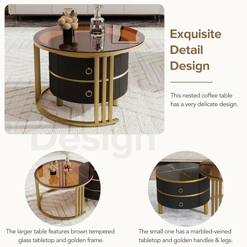 Golden Black Round Glass Coffee Table M83193
