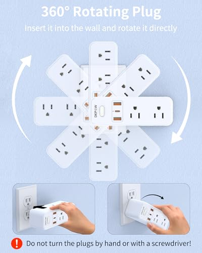 White 6AC 3USB Wall Outlet Extender with Rotating Plug W45773