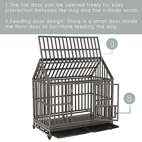Black 48 inch Metal Dog Cage with Four Wheels V433