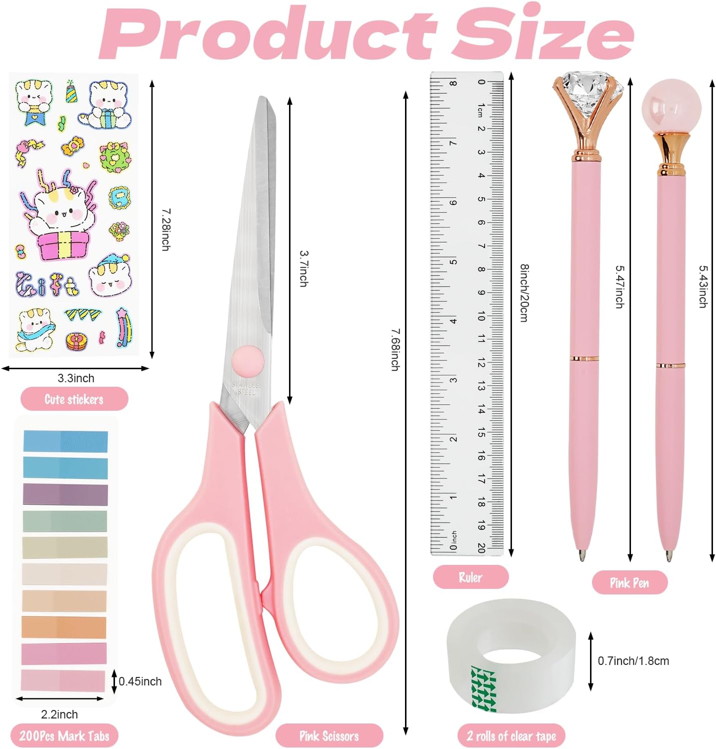 Pink Office Supplies Set with Stapler, Tape Dispenser, Pen Holder, 1000 Staples K26377