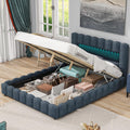 Deep Blue Linen Queen Size Bed with Lift Up Storage Q5927