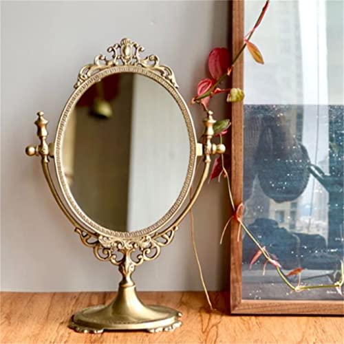 European Style Retro Brass Handle Desktop Dressing Mirror C882