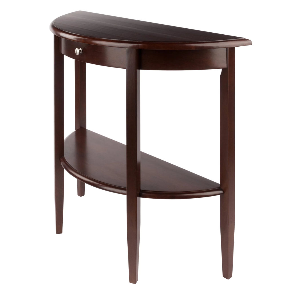 Walnut Half Moon Console Table with Drawer and Shelf N461174