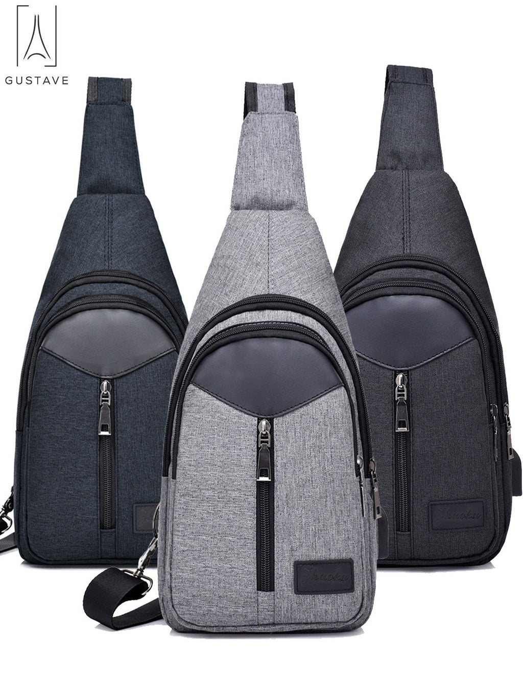 Black Nylon Chest Sling Bag with USB Charge Port T502678
