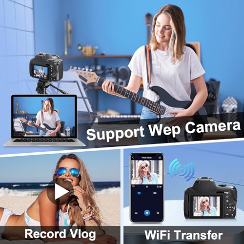 4K Digital Camera with 12X Optical Zoom, 72MP, 270° Flip Screen, 2 Batteries, 32GB SD Card D35687