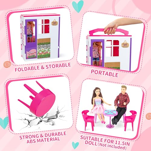 Portable Foldable Dollhouse with 60+ Pcs & 2 Dolls C983