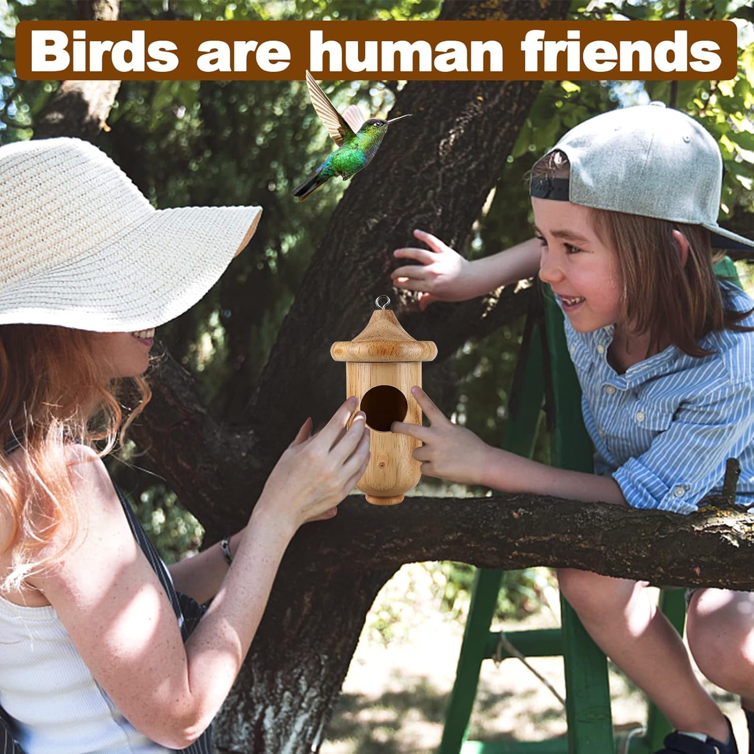 3 Pack Wooden Hummingbird House with Hemp Ropes K46140