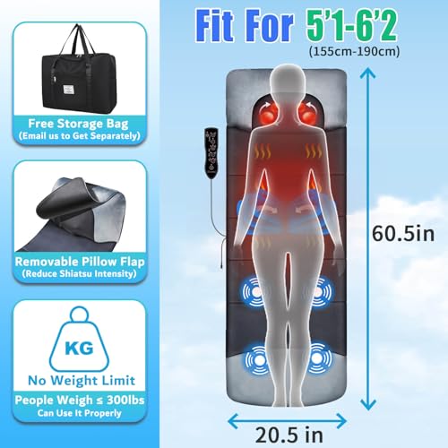 Full Body Massage Mat with Shiatsu Neck Massager, 3D Lumbar Traction, Back & Waist Heat, 4 Vibrating Motors N873