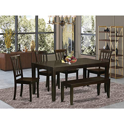 5 Piece Rectangle Wooden Table with Butterfly Leaf and 4 Linen Fabric Dining Chairs L9870